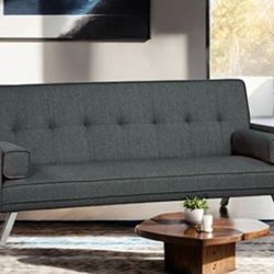 Brand New Dark Grey Futon Sofa Sleeper (Pillows Included)