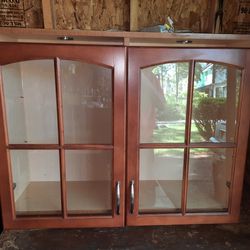 Glass Doored Lighted Kitchen Pantry Cabinet Cupboard 