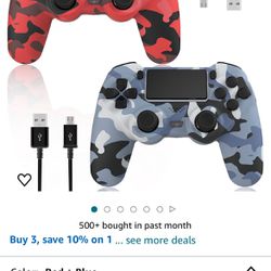 New In Box 2Pack Wireless Remote Gamepad Controller with 1000mAh Battery for PS4/Pro/PS3,Double Shock,Audio,6Axis Motion Sensor,Share Button(Red+Blue)