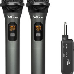 Wireless Microphone, VeGue UHF Cordless Dual Handheld Dynamic Mic Set with Rechargeable Receiver, for Karaoke Party, Voice Amplifier, PA System, Singi