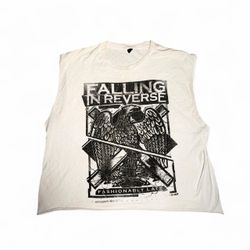 Falling In Reverse Fashionably Late Vintage 2000s White T Shirt custom crop top - size XL    #indie #goth #grunge #hardcore #bandtshirt