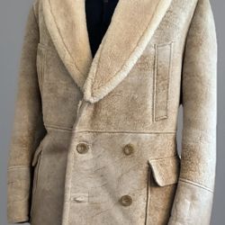 VTG Sheepskin Leather Rancher Coat Marlboro Men's 42 Shearling Lined