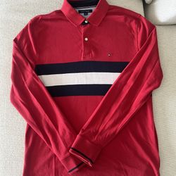 Tommy Hilfiger Shirt Long Sleeve Red Blue White Size Large Collared 