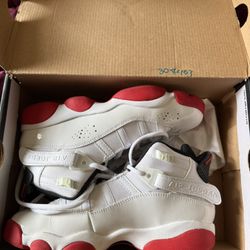 Jordan 6 Rings GS Leather Mid Top Basketball Sneaker White/Red/Black 5.5Y