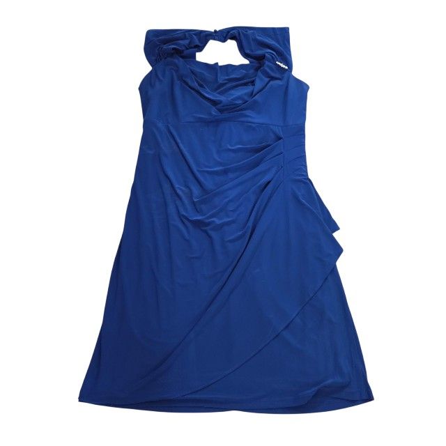 Scarlett royal blue sleeveless cocktail dress with built-in brooch, 14W. EUC