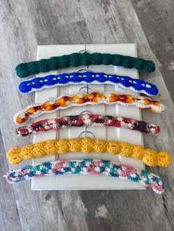 Lot of 6 vintage hand crocheted hangers. Granny core closet / mud room hangers