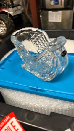 Vintage DePlomb diamond-cut lead crystal Santa sleigh dish.