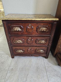 Vintage Three Drawer Dresser With Gold Leaf Top