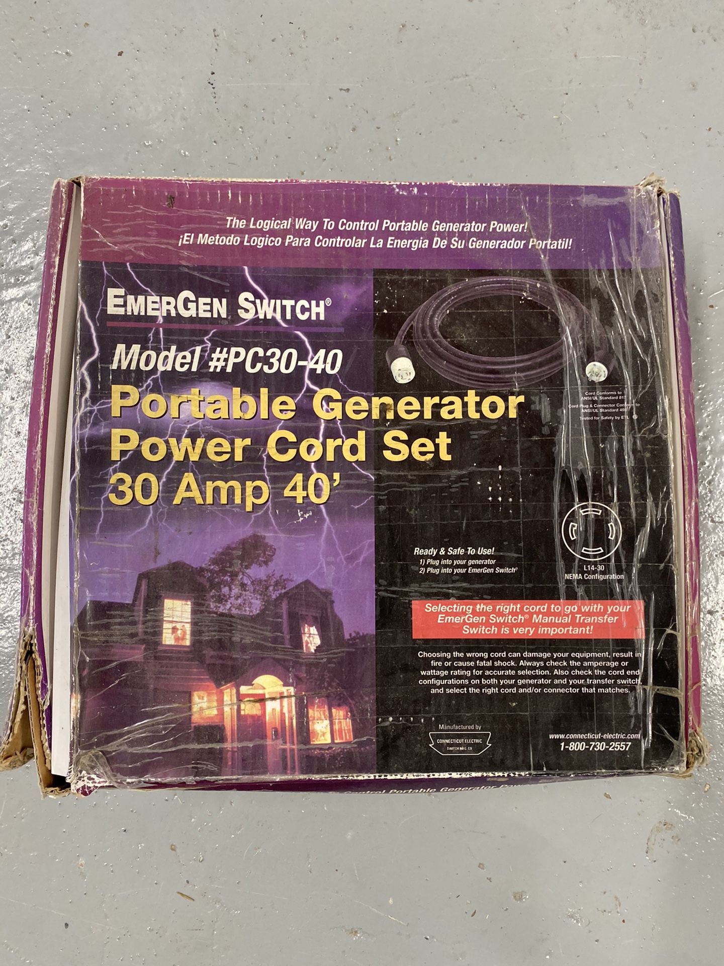 Generator Power Cord - 10/4 - 30 Amp 40 Feet