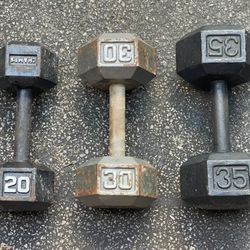 SINGLE DUMBBELLS : 20LB. = $25  /  30LB. = $35  /  35LB.  = $40  / RUBBER  15s =$25
