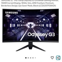 SAMSUNG 32" FHD 1080p Odyssey G3 Ultrawide Gaming Monitor, 1500R Curved Display, 165Hz, 5ms, AMD FreeSync Premium, Borderless Design, Eye Saver Mode, 