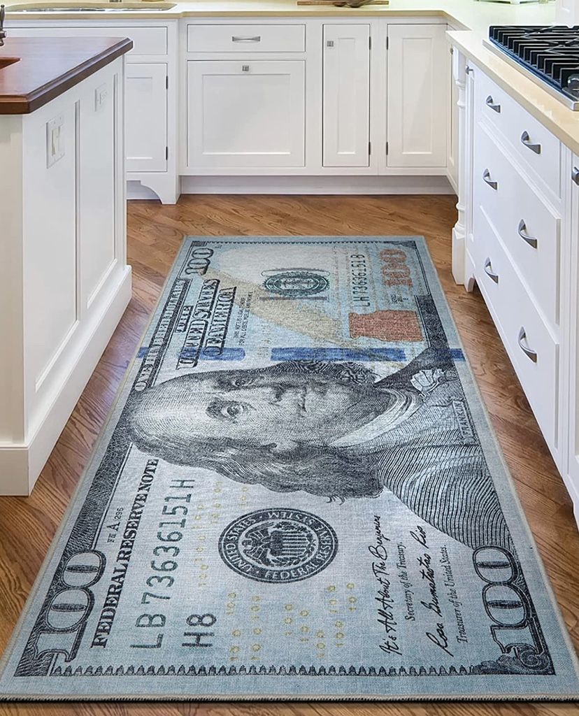 Well Woven New Hundred Dollar Bill Money 2' x 5' Runner Rug