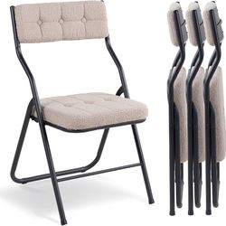 Q101-Padded Folding Chairs 4 Pack - Foldable Dining Chair with Cushion, Portable and Assembled Extra Seat for Guests Kitchen Office Wedding Party Gray