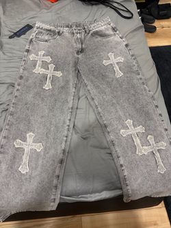 Romwe Gray Cross Patch Jeans