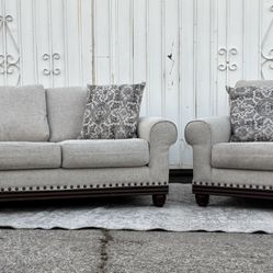 Broyhill Geneva Grey Nailhead Wood Trimming Couch Set Sofa Big Lots 