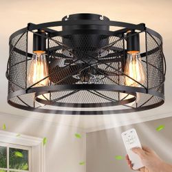 New Caged Ceiling Fan with Light, 20 In Ceiling Fan Lights with Remote, 3 Speeds Adjustable