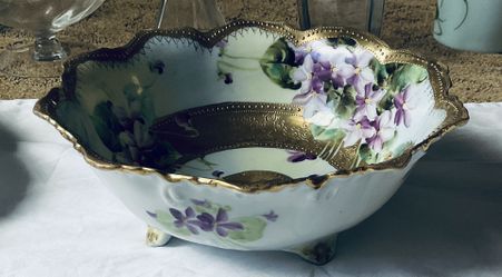 Porcelain Bowl With Purple Flowers & Gilded