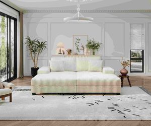 Convertible combination sofa, corduroy fabric, fluffy modern sleeper sofa chair, oversized combination living room double lounge chair,Beige