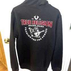 True Religion Jacket with Hoodie Size Large Black/Red/White