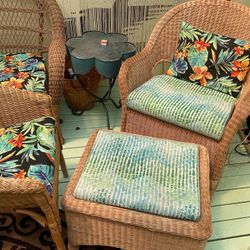3 Pc Wicker Chair Combo  Rocker,ottoman And Chair