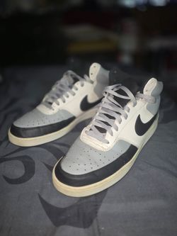 Nike Men's Size 12 Court Vision Mid Next Nature shoes in a Light Smoke Grey, Sail, and Black colorway