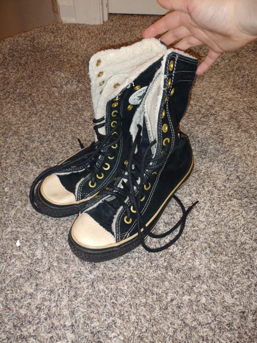 Converse Mid-rise Black And Gold Shoes