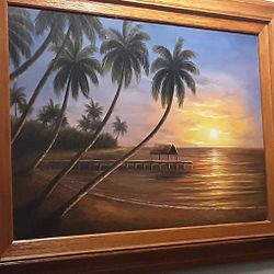 Beautiful Florida Sunset Oil On Canvas Signed By Artist Painting