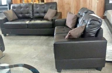 2-PC Black Livingroom Room Sofa & Loveseat