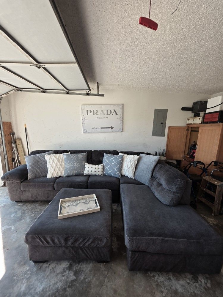 Dark Gray Sectional & Ottoman - FREE DELIVERY