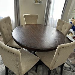 Round Wood Dining Table W/ 5 Chairs 