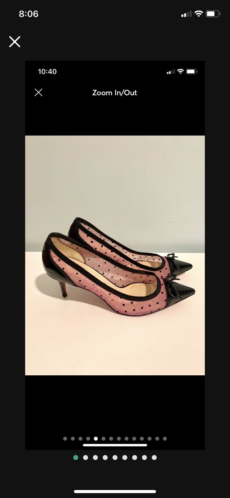 Authentic Louboutin Pink Lace Black Patent Leather Kitten Heel Pumps Shoes 