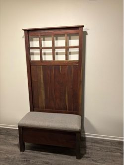 Entryway coat rack with storage bench - solid wood
