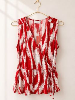 BRAND NEW! Women’s Printed Knit Sleeveless Wrap Top (Red/White)