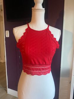 Red Lace Halter Crop Top