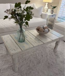 Distressed White Wood Coffee Table