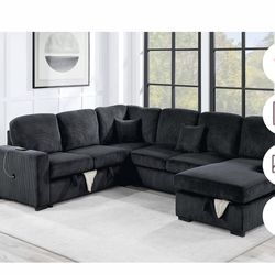 $650. 4Piece Convertible Sectional  Sleeper Sofa ,Chaise Storage ,Sofa Storage & USB Ports