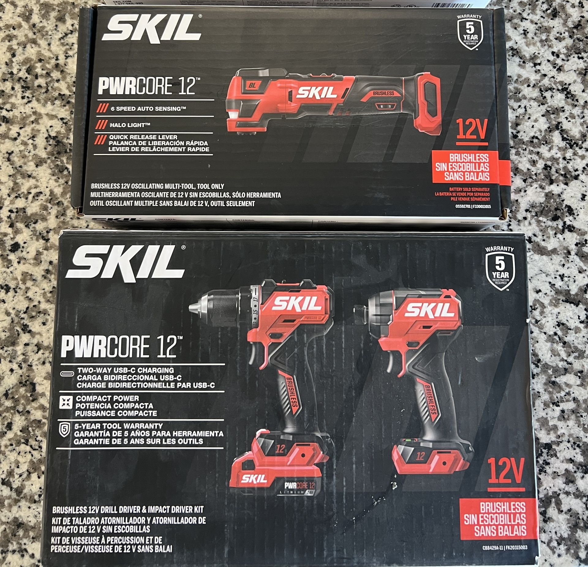 SKIL 12V Brushless Drill & Impact Driver Kit with battery and charger and 12V Oscillating Multi-tool 