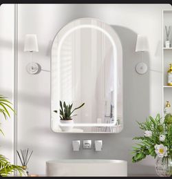Fusunbao Arched Medicine Cabinet with LED Light, White
