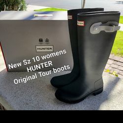 New Womens Size 10 Black & Grey Hunter Rubber Boots Original Tour Work Rain