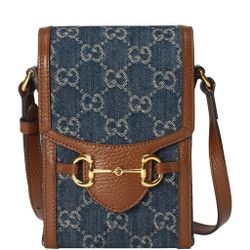 GUCCI Mini Denim 1955 Horsebit Cross-Body Bag