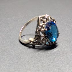 Sterling Silver Blue Cubic Zirconia- Size 10