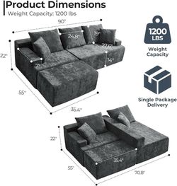 S07 $199 Boneless Couch, L Shaped Cloud Sectional Couches for Living Room, Comfy Fluffy Modular Sectional Sofa, Deep Seat Memory Foam Lounger with Lef