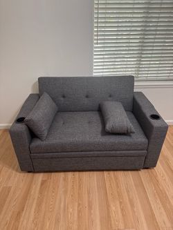 Gray Loveseat Sofa with Cup Holders