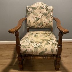 Armchair Floral Upholstered Accent Chair Curved Wood Arms 