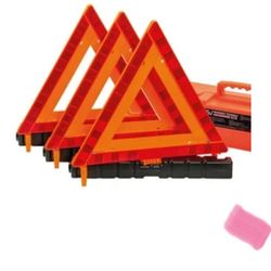 DSV Standard Warning Triangles, Safety Triangles DOT Approved, Plastic, 3 Pack, Reflective Triangles with Heavy Base 