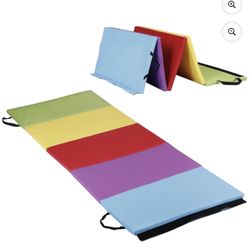 ZenSports Folding Gymnastics Exercise Mat Portable Tumbling Mat Activity Play Mat 5 Panel Rainbow