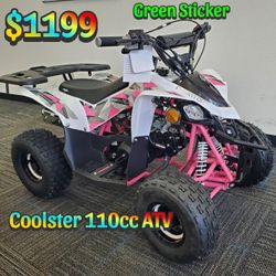 ATV/Quad For Sale! Brand New! CA Green Sticker! Affordable & Fully Assembled! Coolster Brand Bigger Size 110cc Kids ATV with Great Safety Features! 