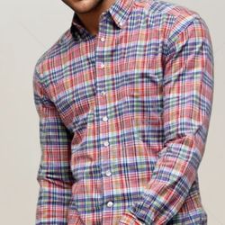 Eton Men's Classic Vibrant Madras Plaid Shirt - Stylish Button-Down - Size 17.5