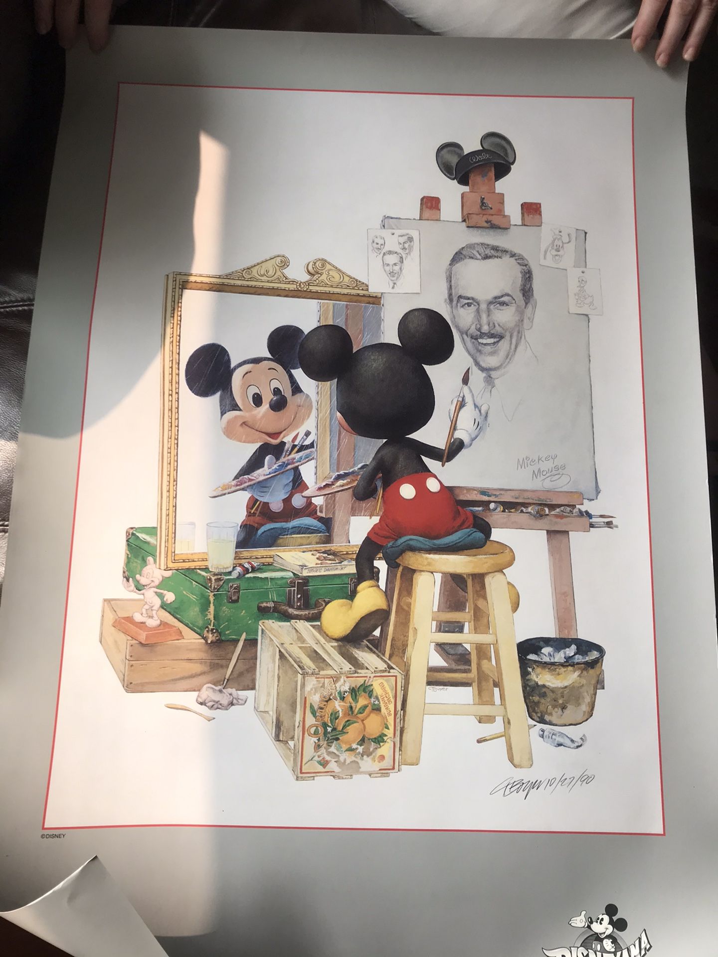 Signed 1990 Mickey Mouse Walt Disney Self Portrait Charles Boyer w/  original poster Tube, image size:1440x1920