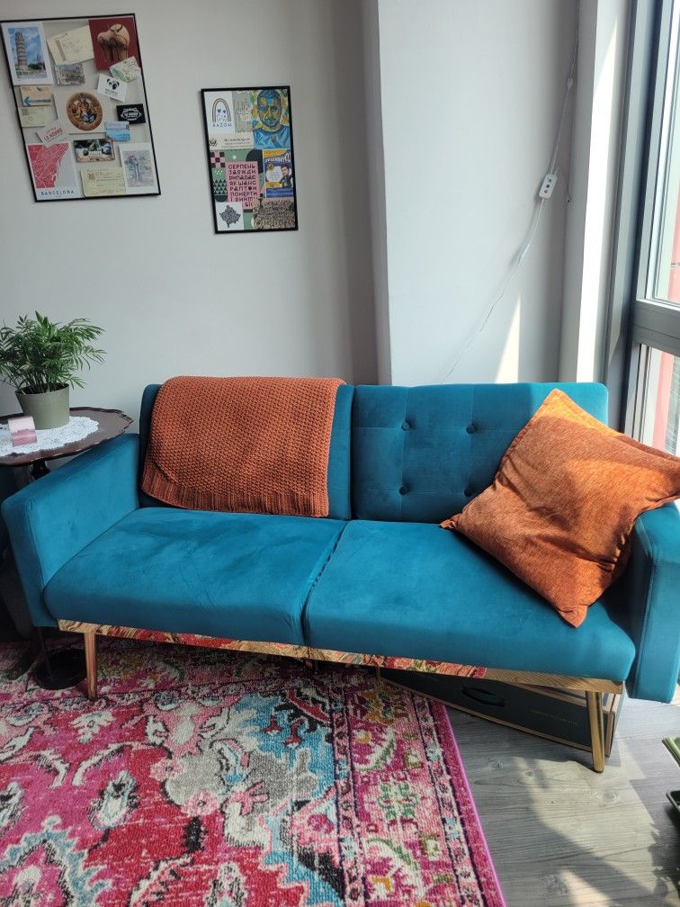 Turquoise/Blue Velvet Couch and Chair